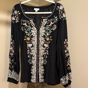 Sundance Black Embellished Long Sleeve Blouse
